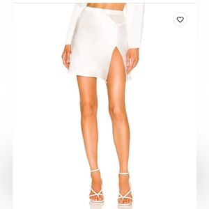 NWT $296 NONCHALANT LABEL REVOLVE Karmen Slit Skirt 100% Silk Silver Size XS